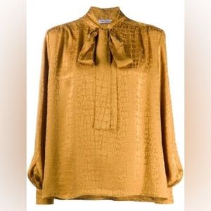 NWOT - Anine Bing gold silk delilah animal print tie neck blouse